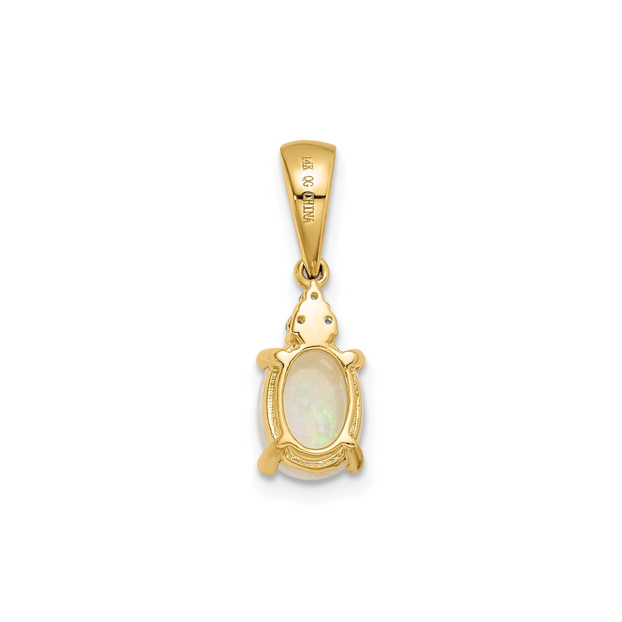14k Yellow Gold Pendant with Oval Cabochon Opal and Diamond Accents, October Birthstone Jewelry