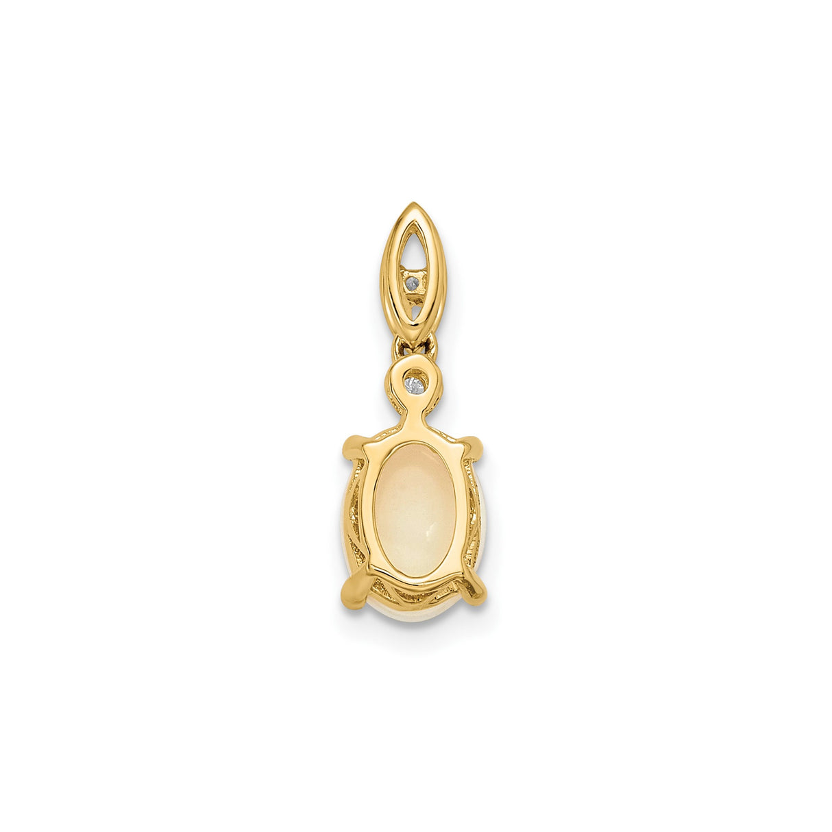 14k Yellow Gold Pendant with Oval White Opal and Diamond Accents, Marquise Shaped Design
