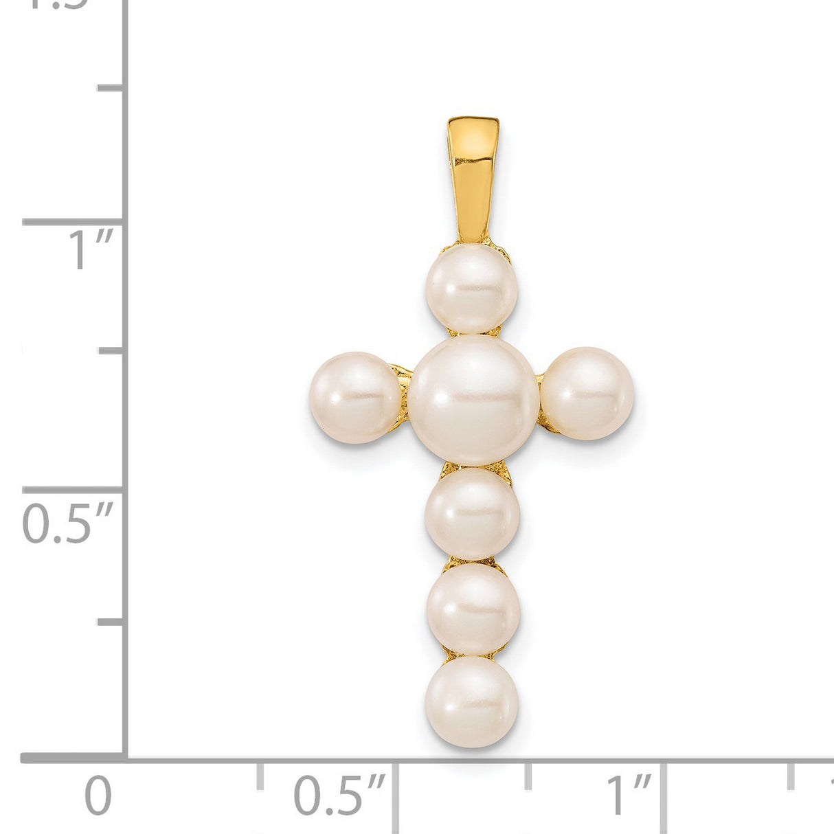 14k Yellow Gold Cross Pendant with White Freshwater Pearl, Catholic Christian Jewelry for Women