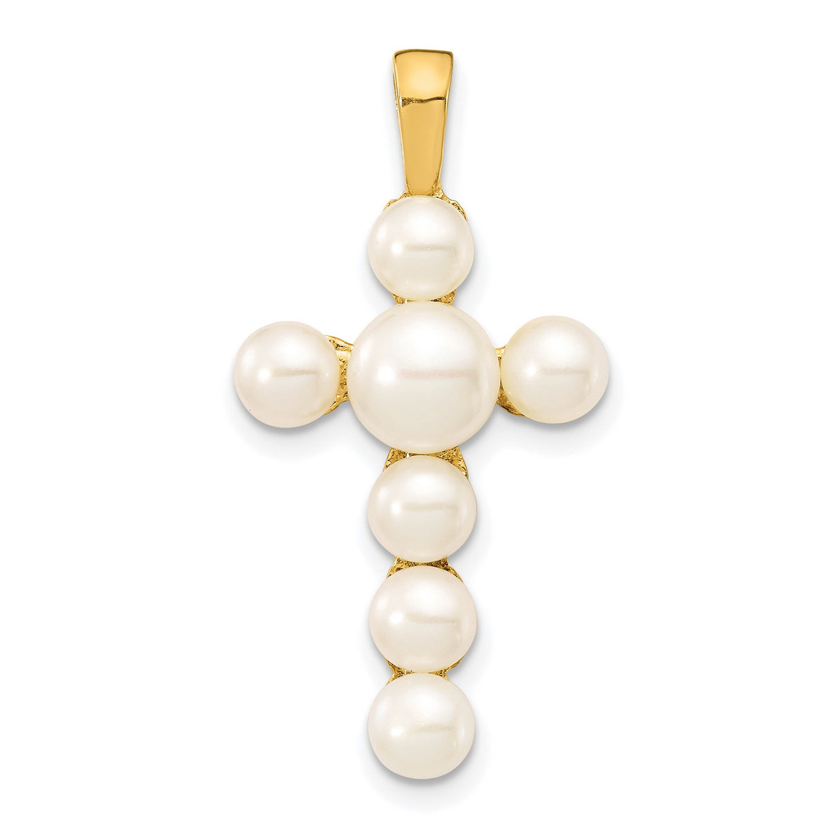 14k Yellow Gold Cross Pendant with White Freshwater Pearl, Catholic Christian Jewelry for Women