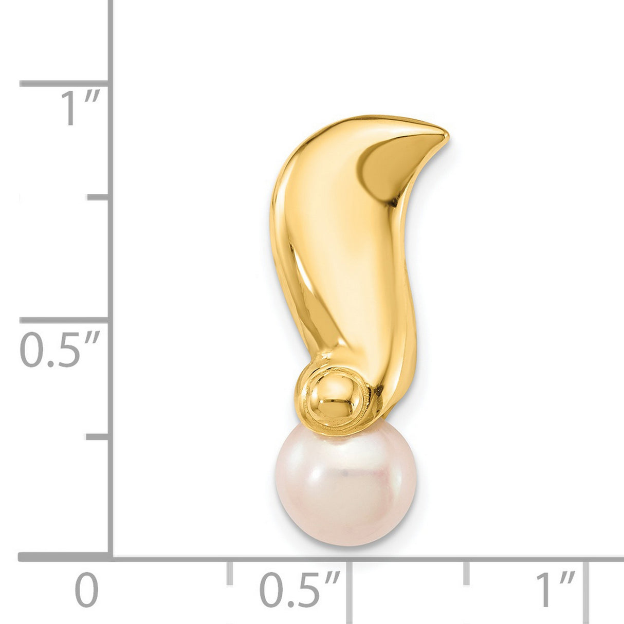 14k Yellow Gold Pendant with Round White Cultured Freshwater Pearl, Abstract Curved Design