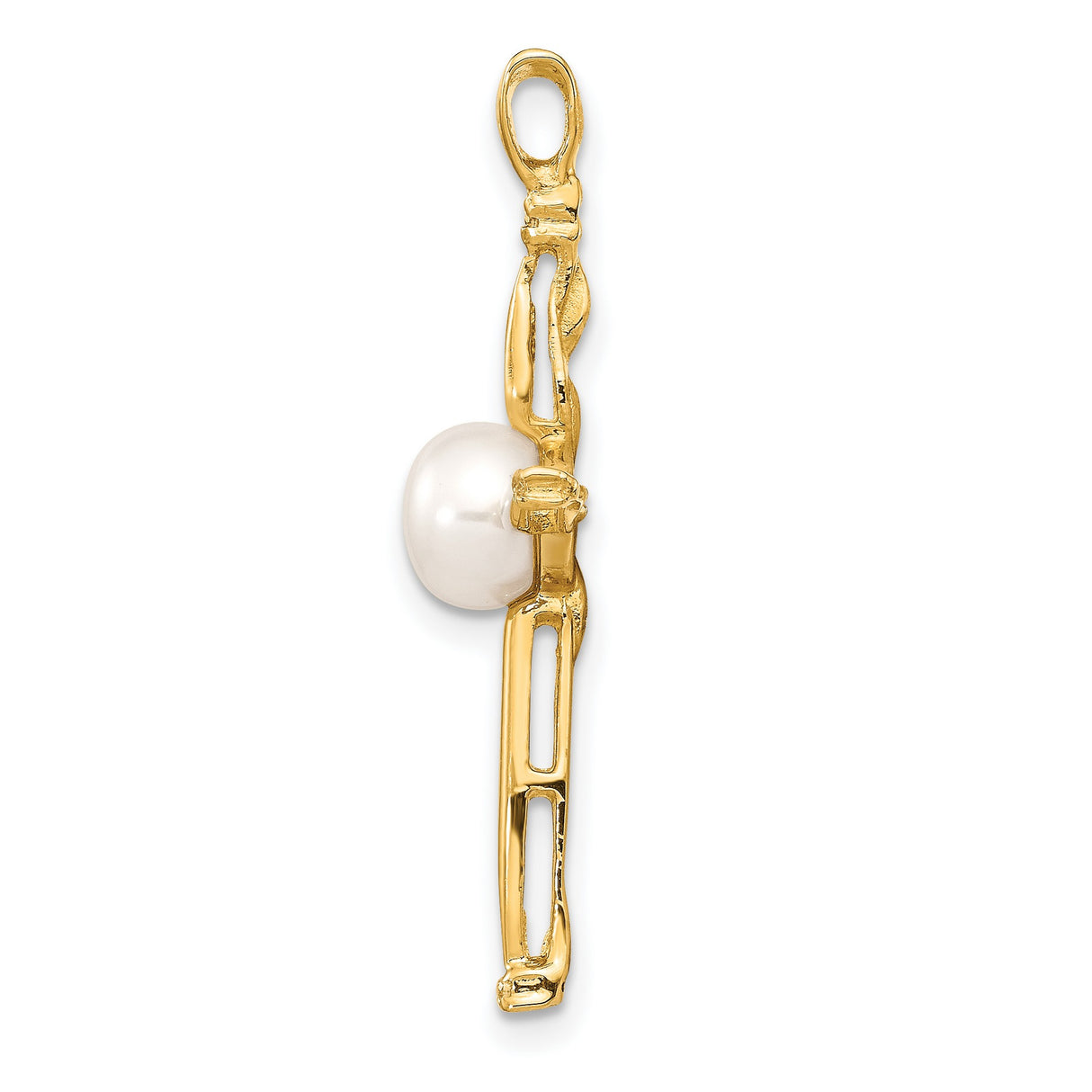 14k Yellow Gold Cross Pendant with White Pearl and Diamond Accents, Christian Faith Jewelry for Women