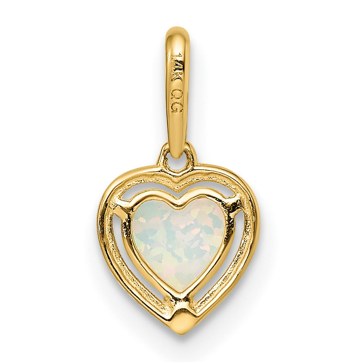 14k Yellow Gold Heart Pendant with Lab Created Opal, Beaded Frame Design