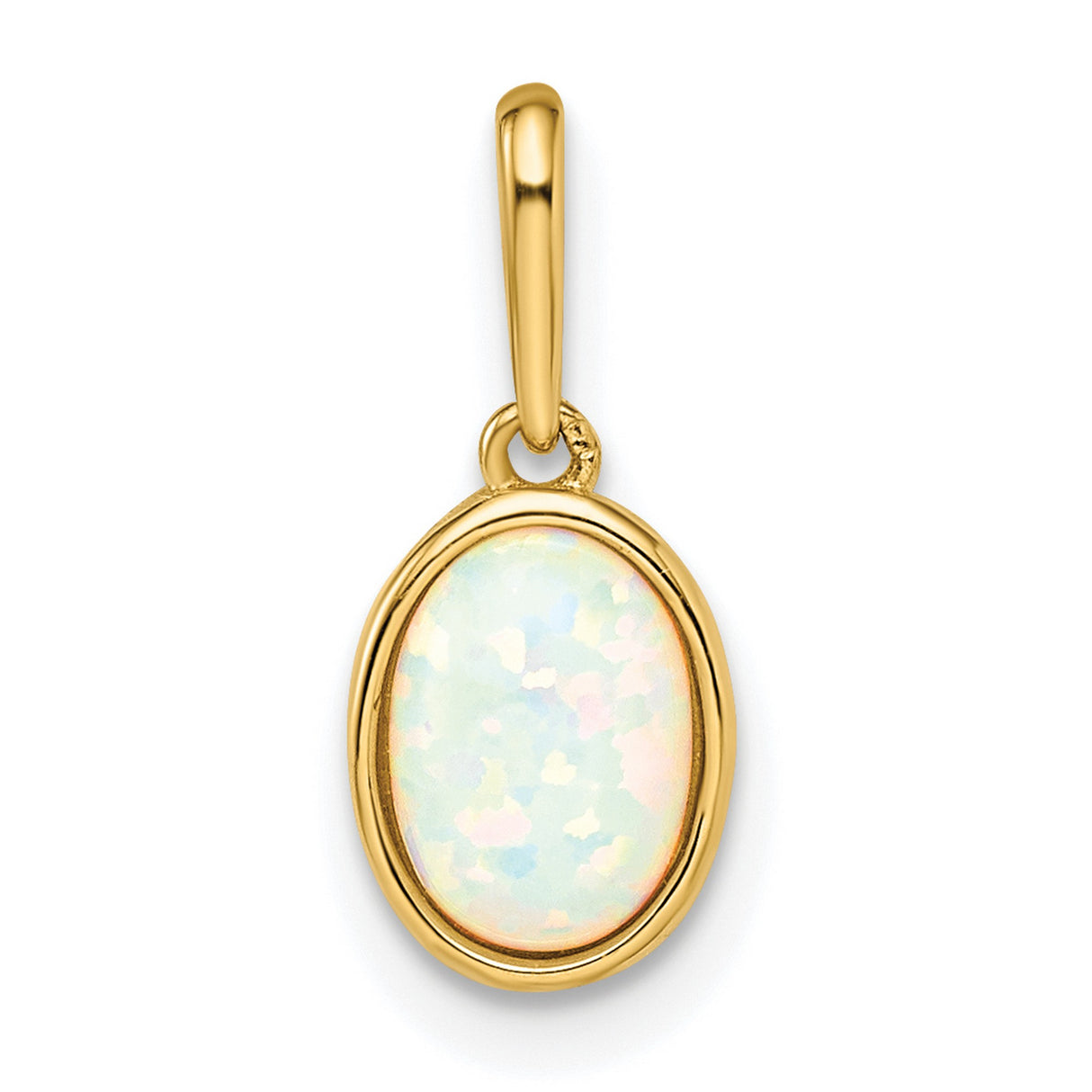 14k Yellow Gold Pendant with Lab Created Opal in Bezel Setting, Minimalist Modern Design