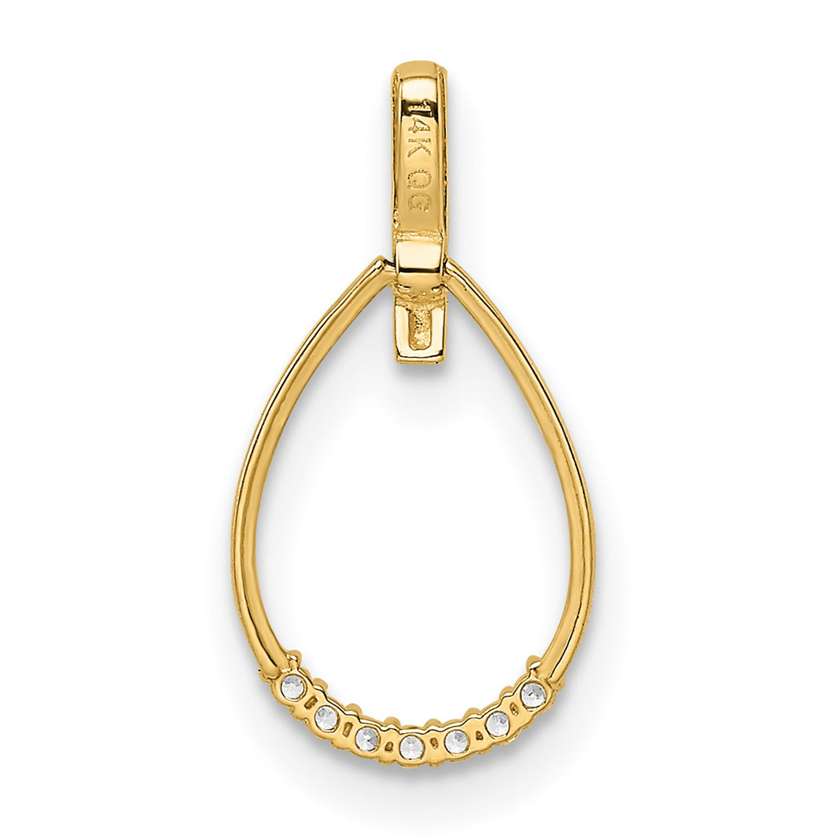 14k Yellow Gold Teardrop Pendant with Cubic Zirconia, Open Design, Minimalist Modern Style