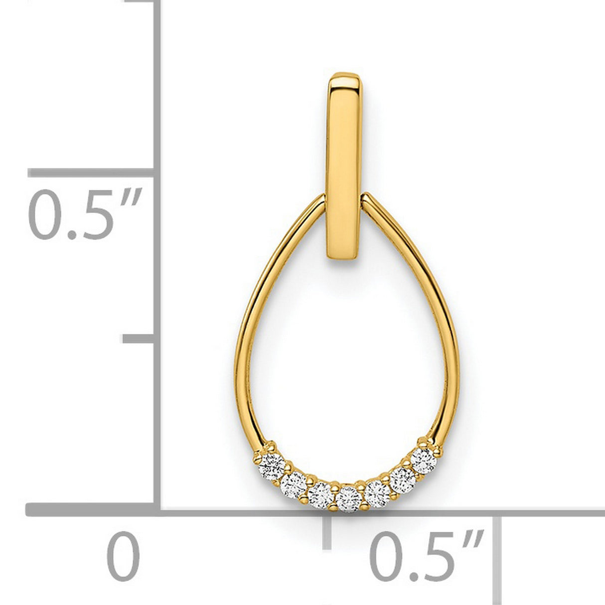14k Yellow Gold Teardrop Pendant with Cubic Zirconia, Open Design, Minimalist Modern Style