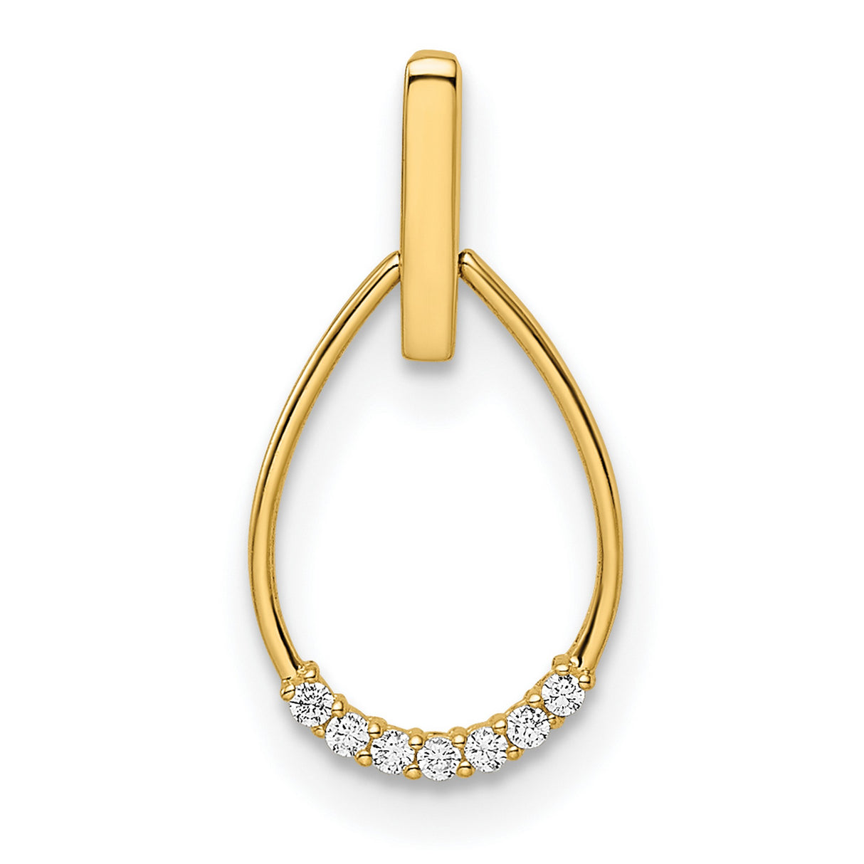 14k Yellow Gold Teardrop Pendant with Cubic Zirconia, Open Design, Minimalist Modern Style