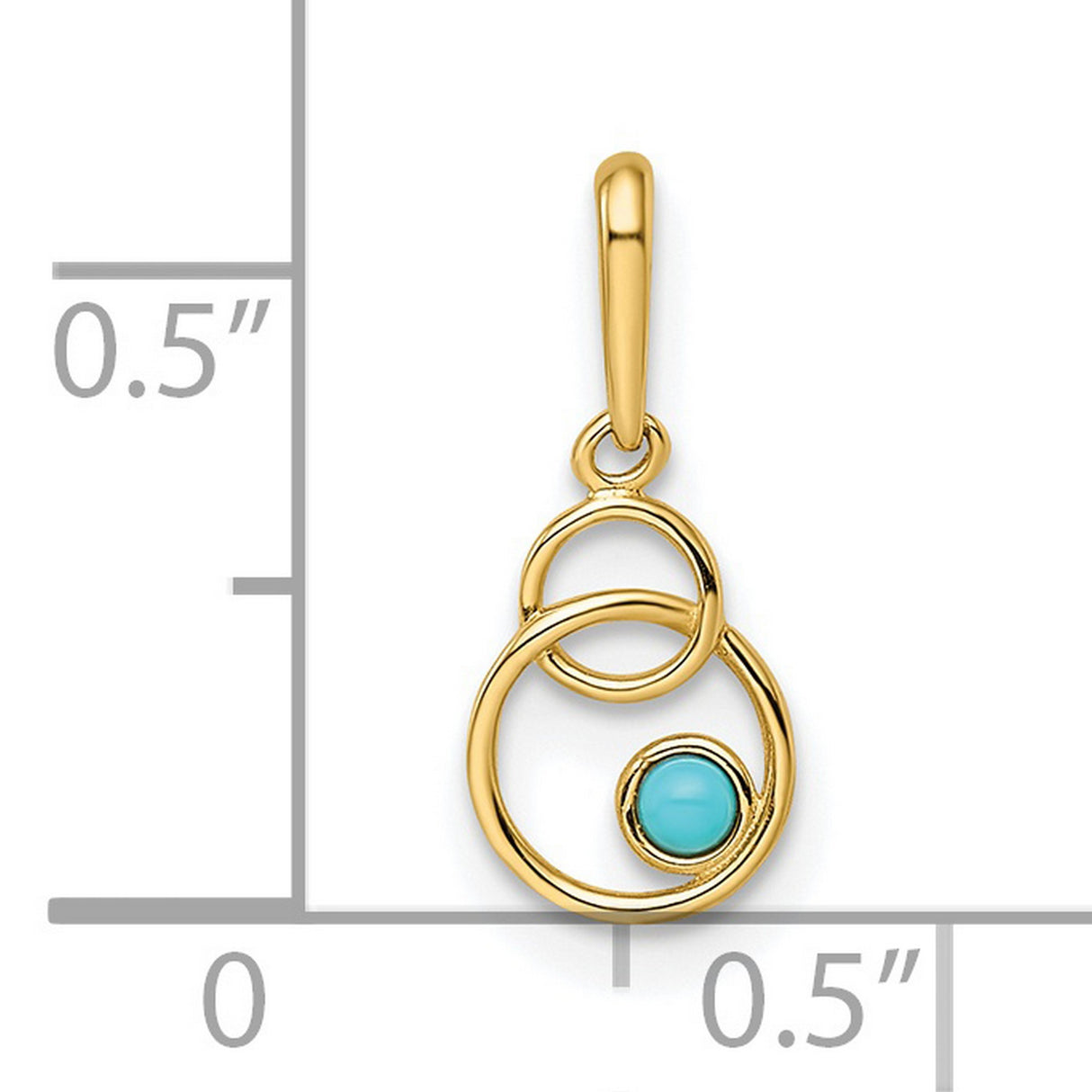 14k Yellow Gold Pendant with Turquoise, Abstract Open Circle Modern Design for Women