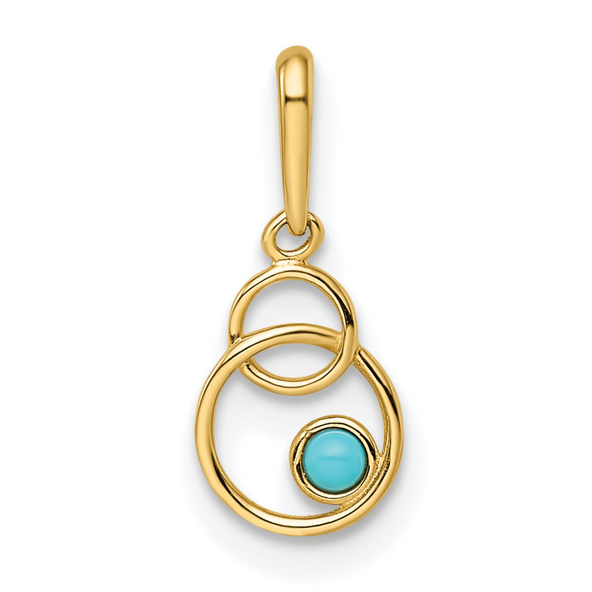 14k Yellow Gold Pendant with Turquoise, Abstract Open Circle Modern Design for Women