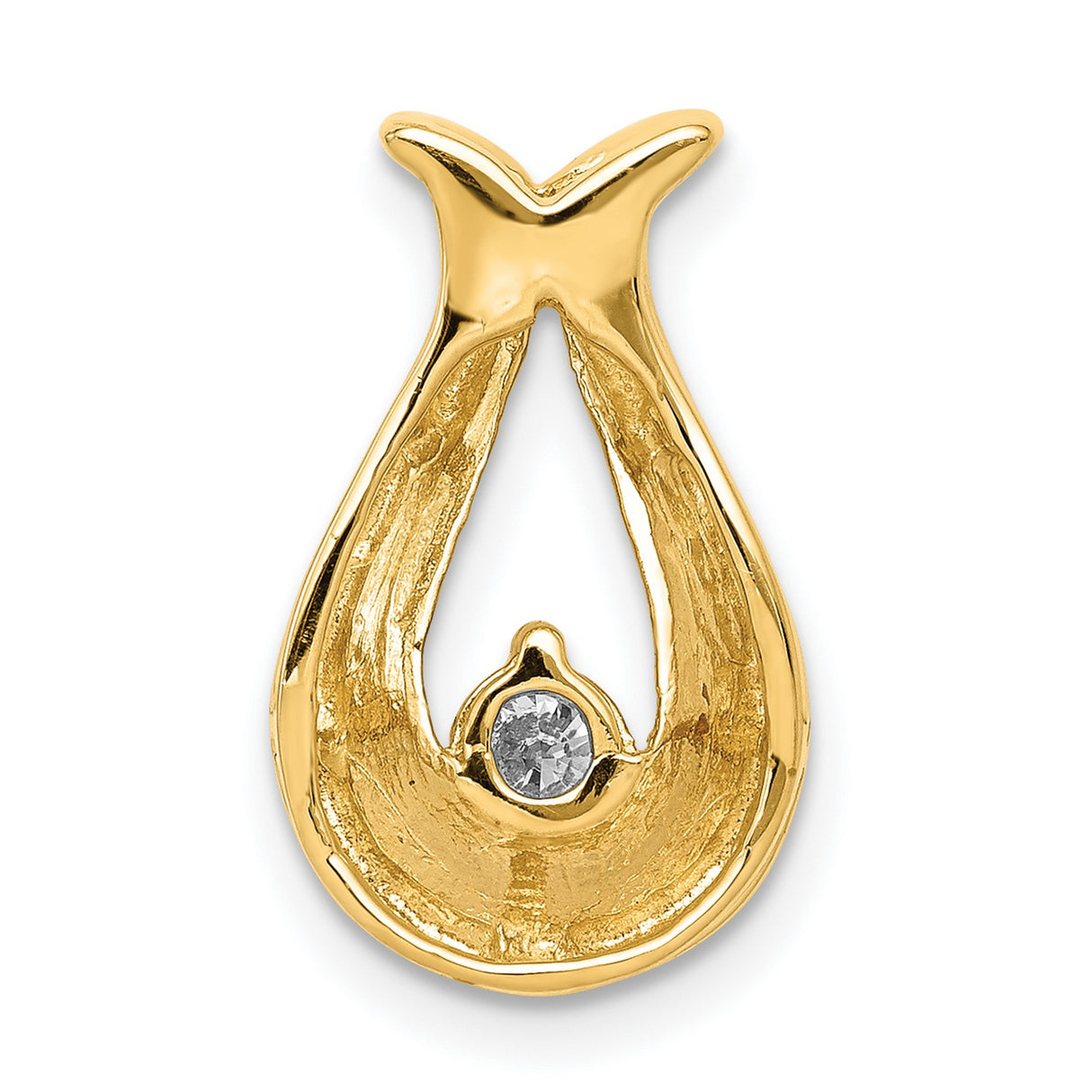 14k Yellow Gold Ichthys Fish Pendant with Diamond Center, Christian Religious Charm