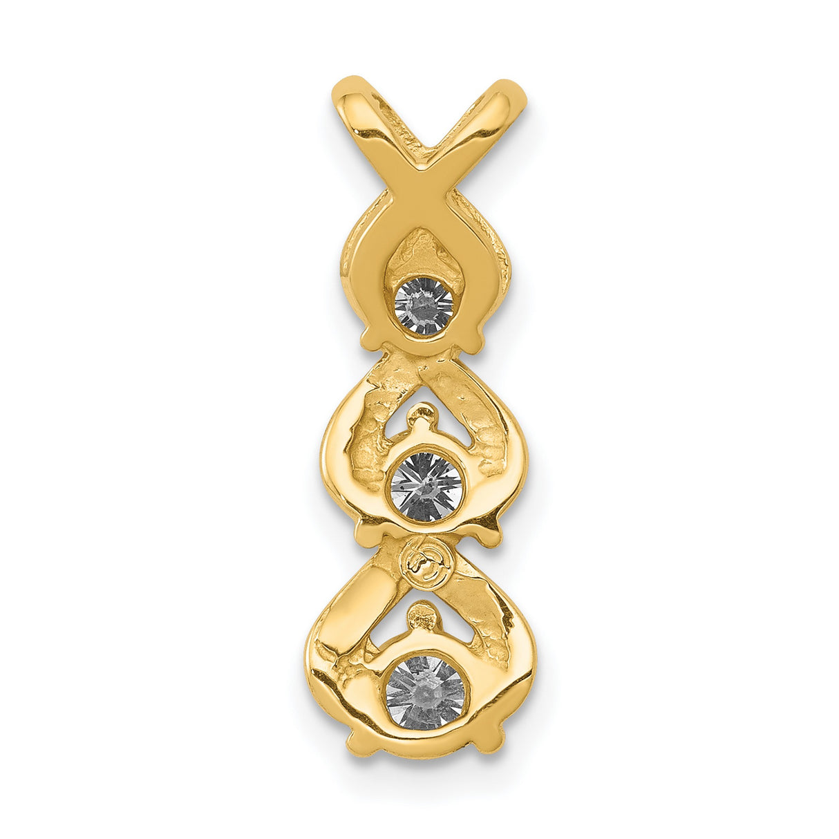 AAA Diamond 3 Stone Criss-Cross Chain Slide Charm Pendant in Real 14k Yellow Gold