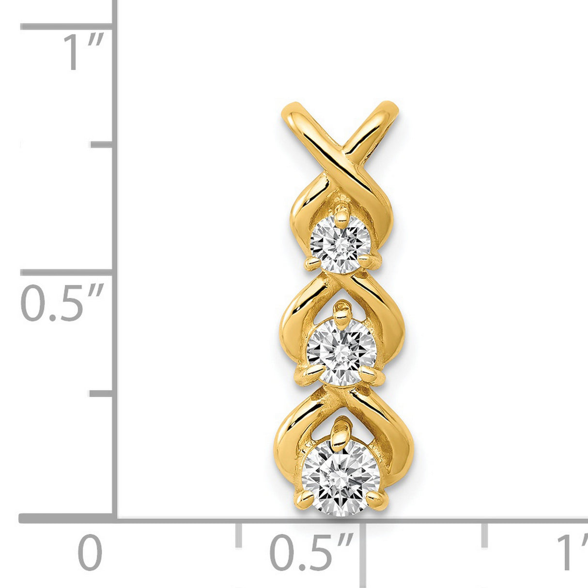 VS Diamond 3 Stone Criss-Cross Chain Slide Charm Pendant in Real 14k Yellow Gold