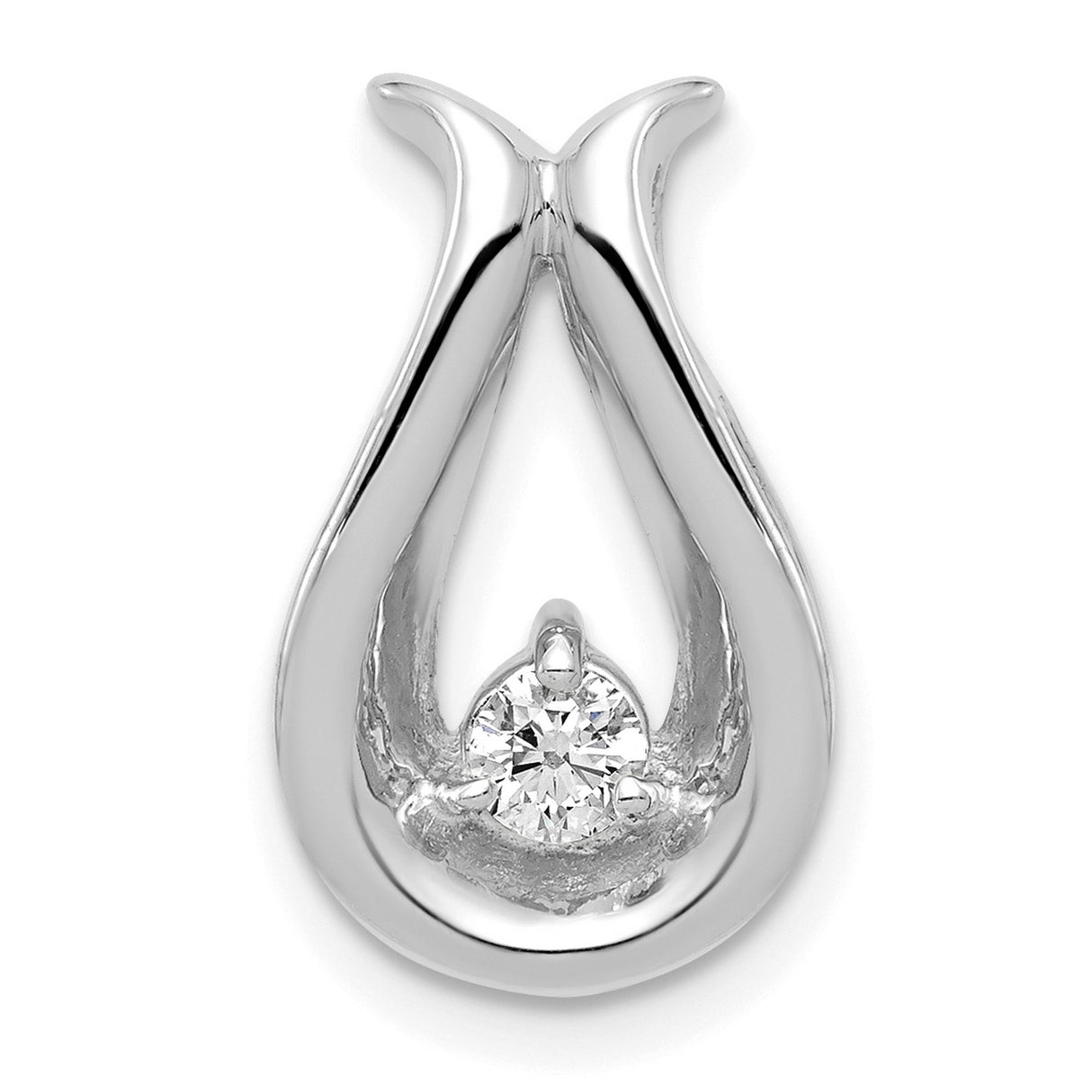 3.4mm AA Diamond Teardrop Shape Chain Slide Charm Pendant in Real 14k White Gold