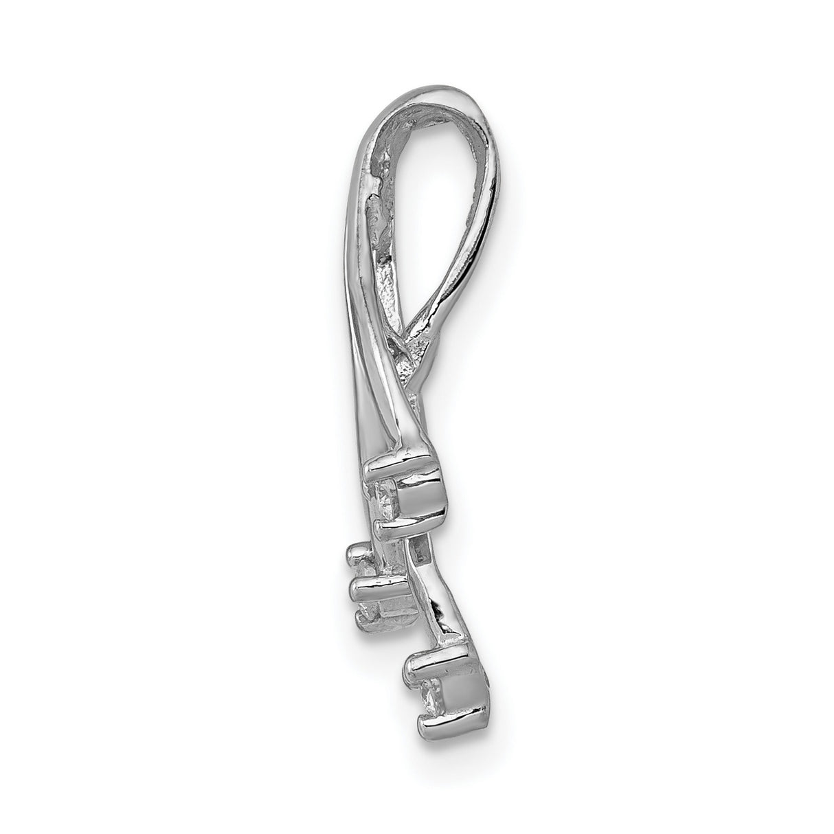 A Diamond 3-1.6mm Stone Twisted Chain Slide Charm Pendant in Real 14k White Gold