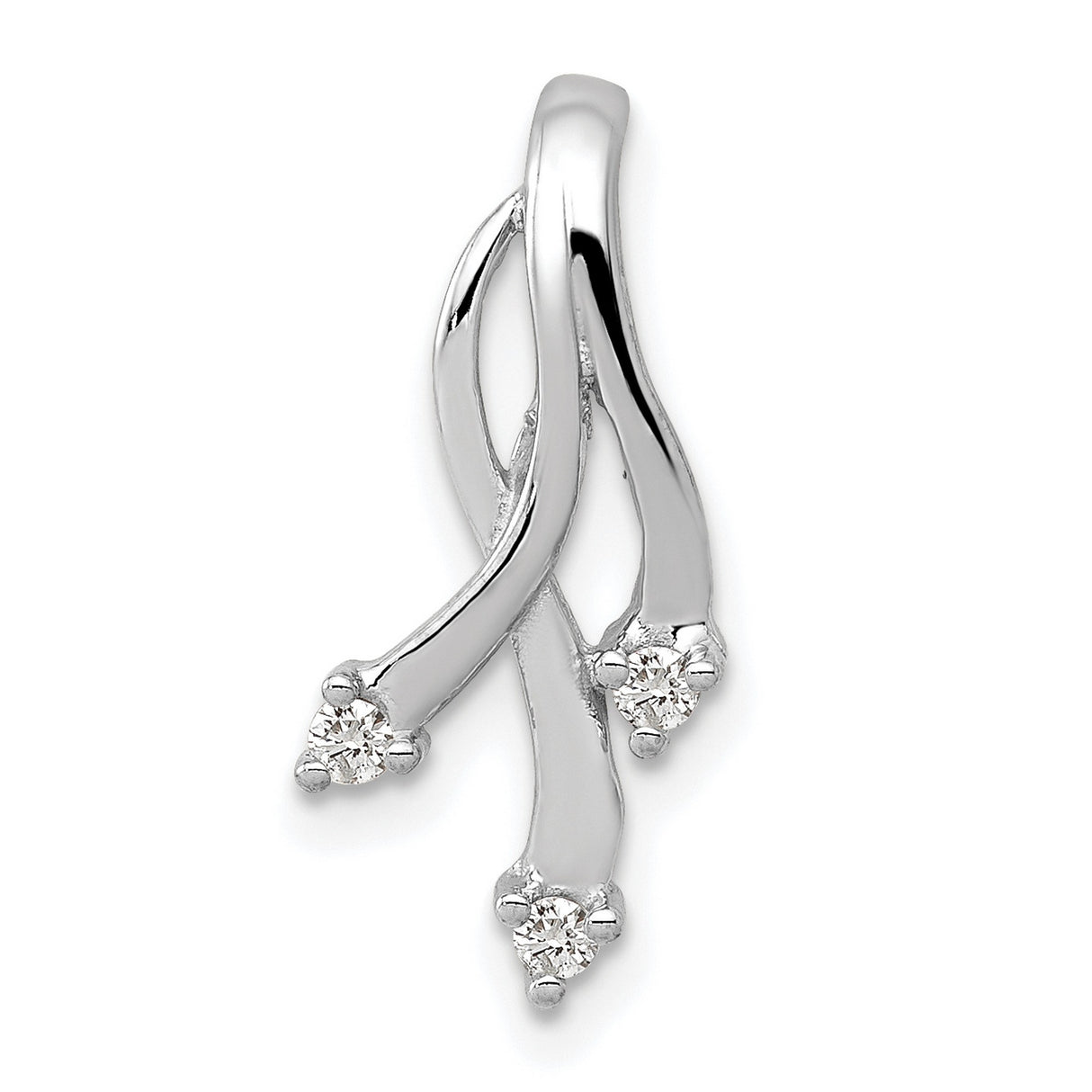 A Diamond 3-1.6mm Stone Twisted Chain Slide Charm Pendant in Real 14k White Gold