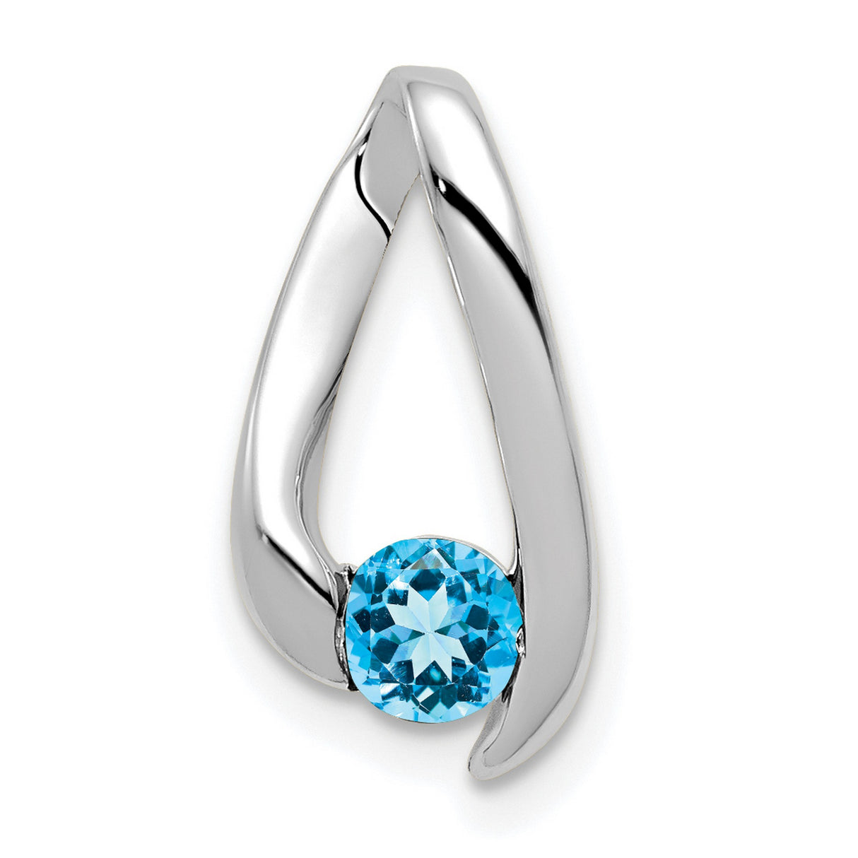 4mm Blue Topaz Charm Pendant in Real 14k White Gold