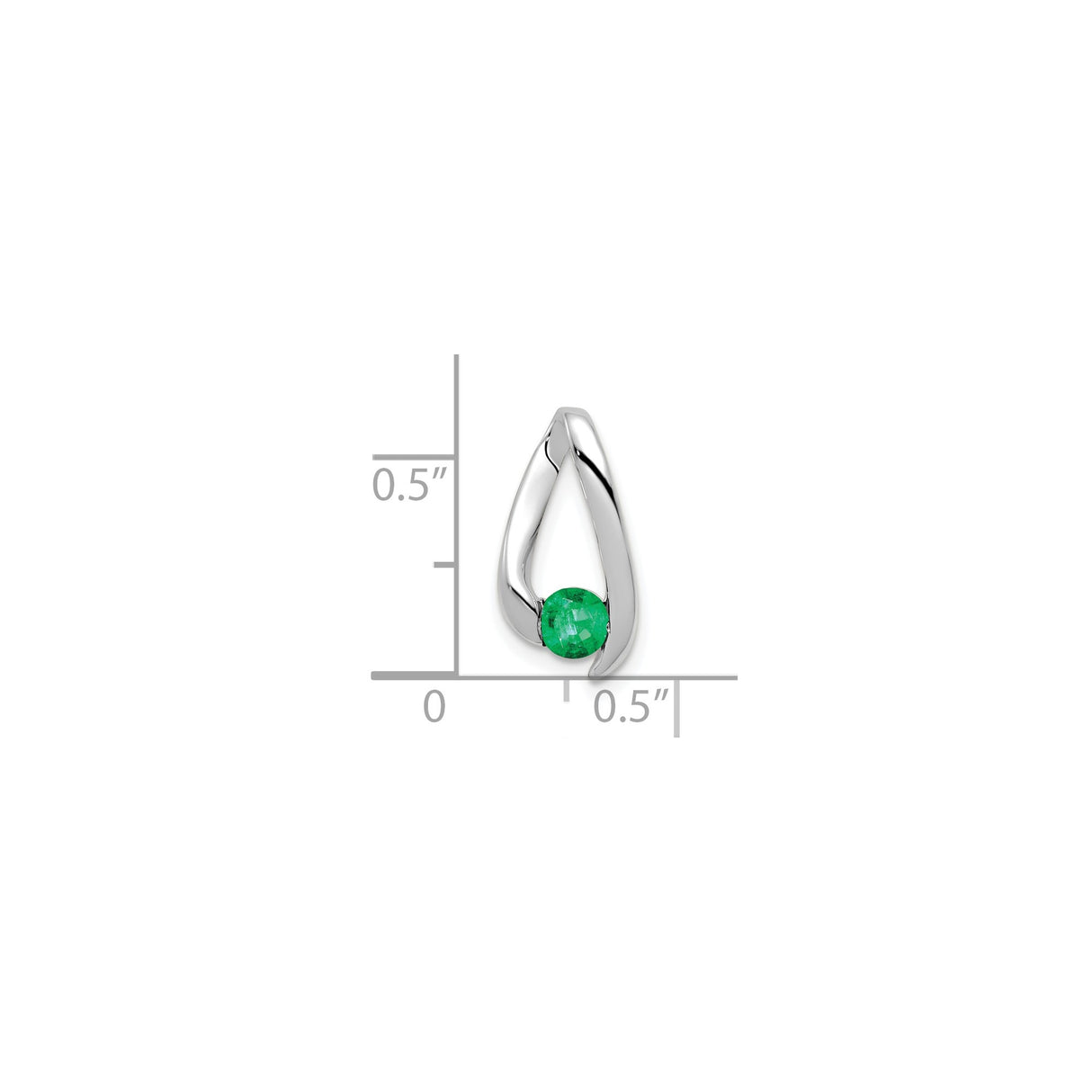 14k White Gold Pendant with Round Emerald, Open Teardrop Design, Modern Minimalist Style