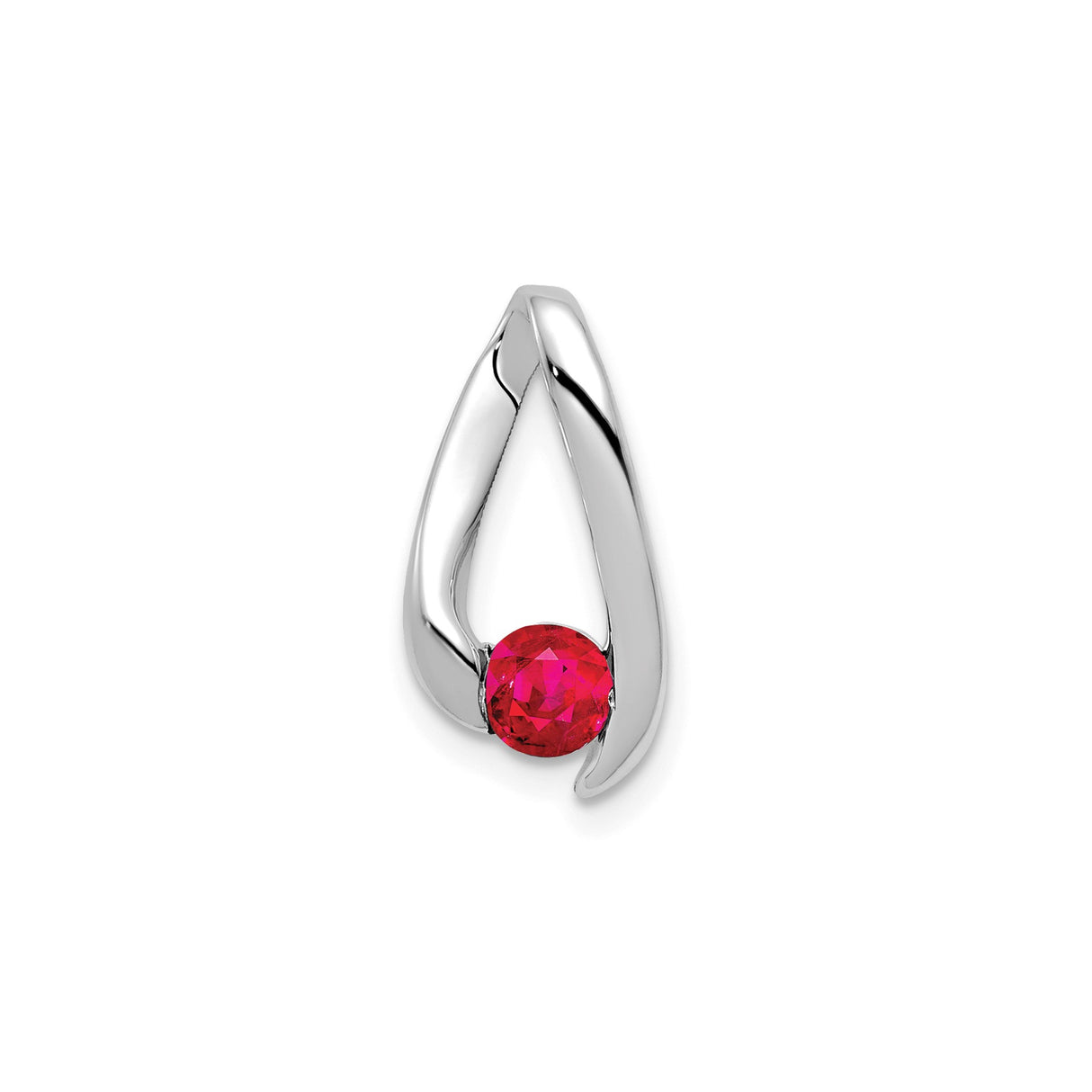 14k White Gold Teardrop Pendant with Ruby, Modern Minimalist Jewelry for Women