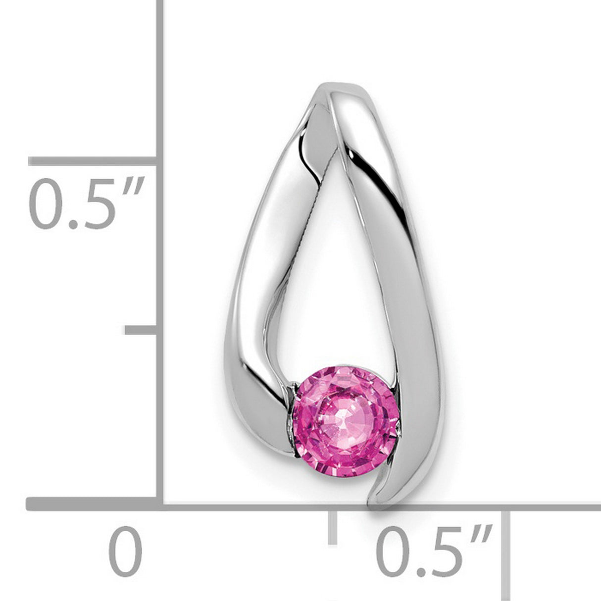 14k White Gold Teardrop Pendant with Pink Sapphire, Open Drop Design, Minimalist Style for Women