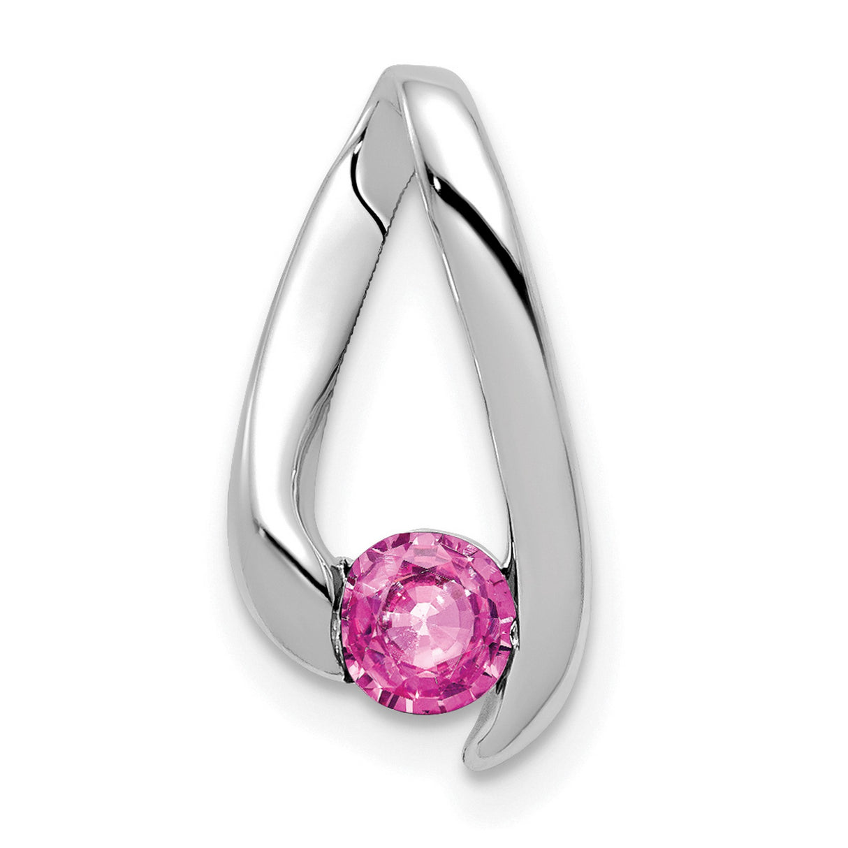 14k White Gold Teardrop Pendant with Pink Sapphire, Open Drop Design, Minimalist Style for Women