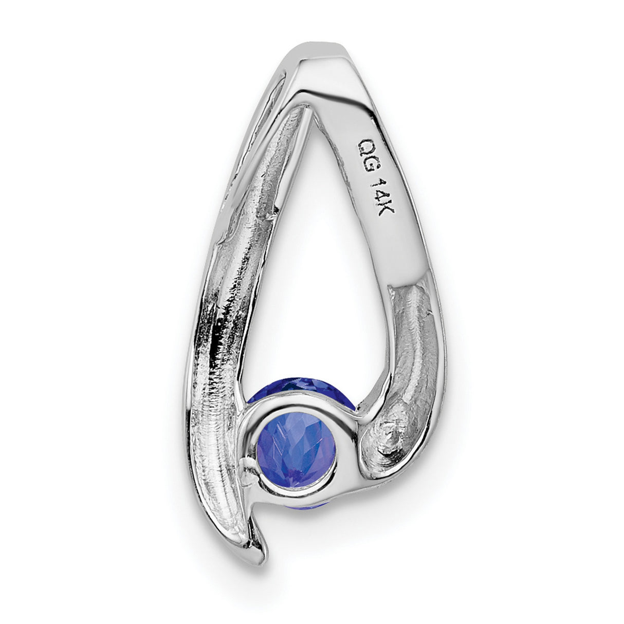 14k White Gold Pendant with Round Tanzanite, Modern Teardrop Design for Women