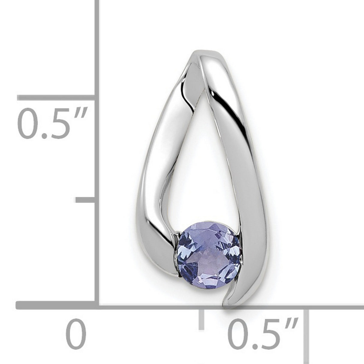 14k White Gold Pendant with Round Tanzanite, Modern Teardrop Design for Women