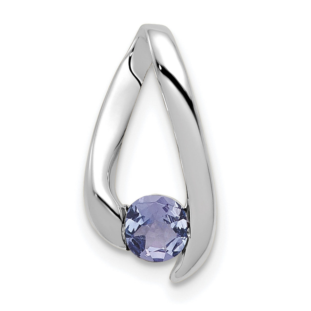 14k White Gold Pendant with Round Tanzanite, Modern Teardrop Design for Women