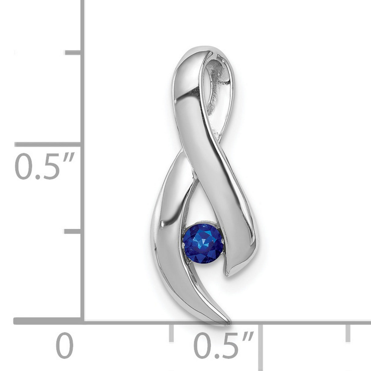 14k White Gold Infinity Pendant with Sapphire, Ribbon Design, Symbol of Strength and Hope