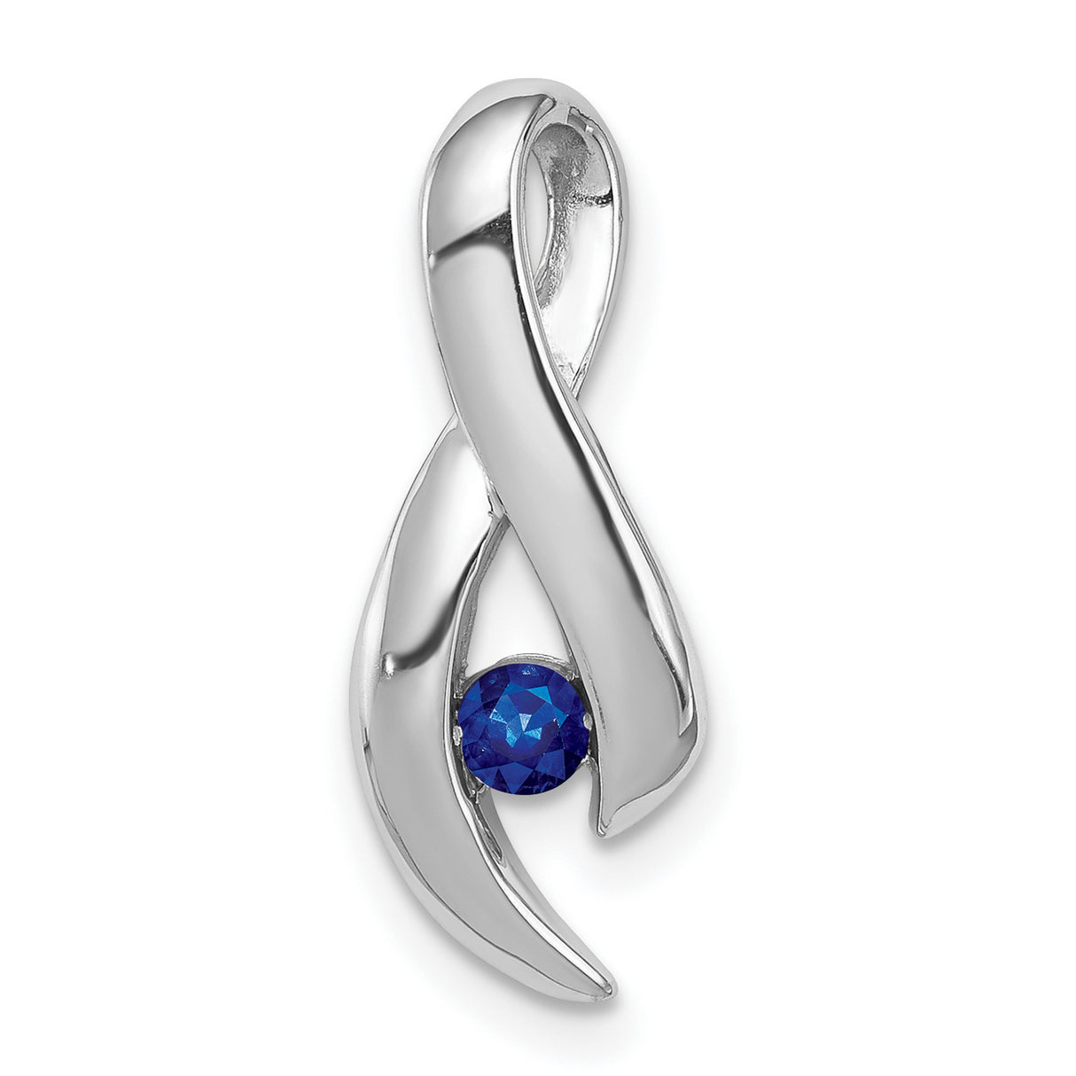 14k White Gold Infinity Pendant with Sapphire, Ribbon Design, Symbol of Strength and Hope