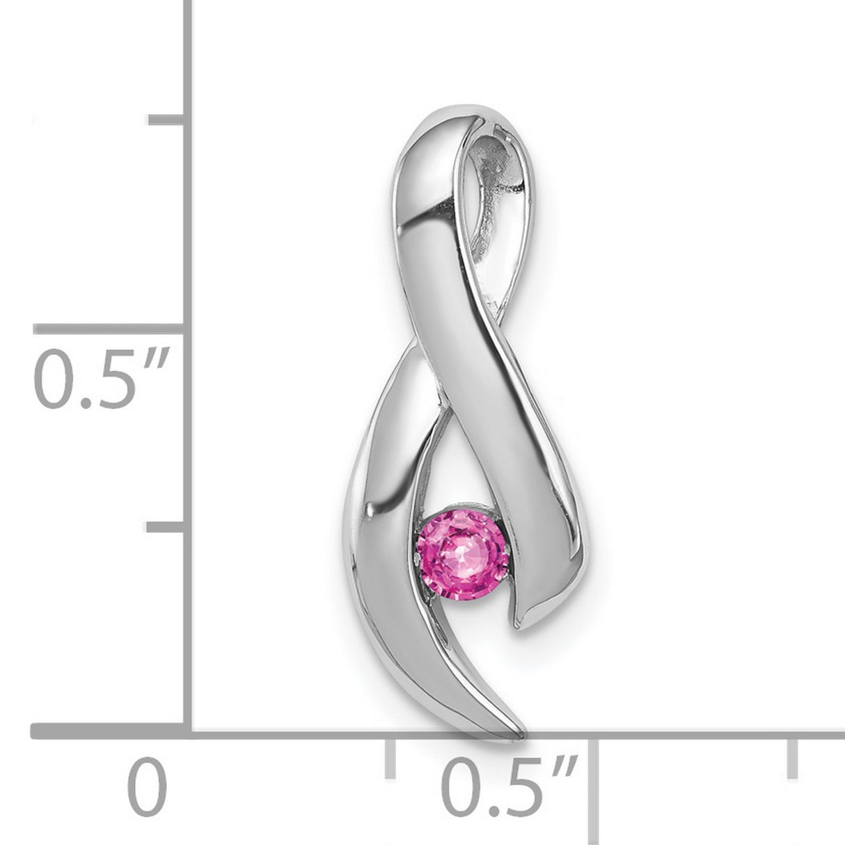 14k White Gold Ribbon Pendant with Pink Sapphire, Breast Cancer Awareness Charm for Women