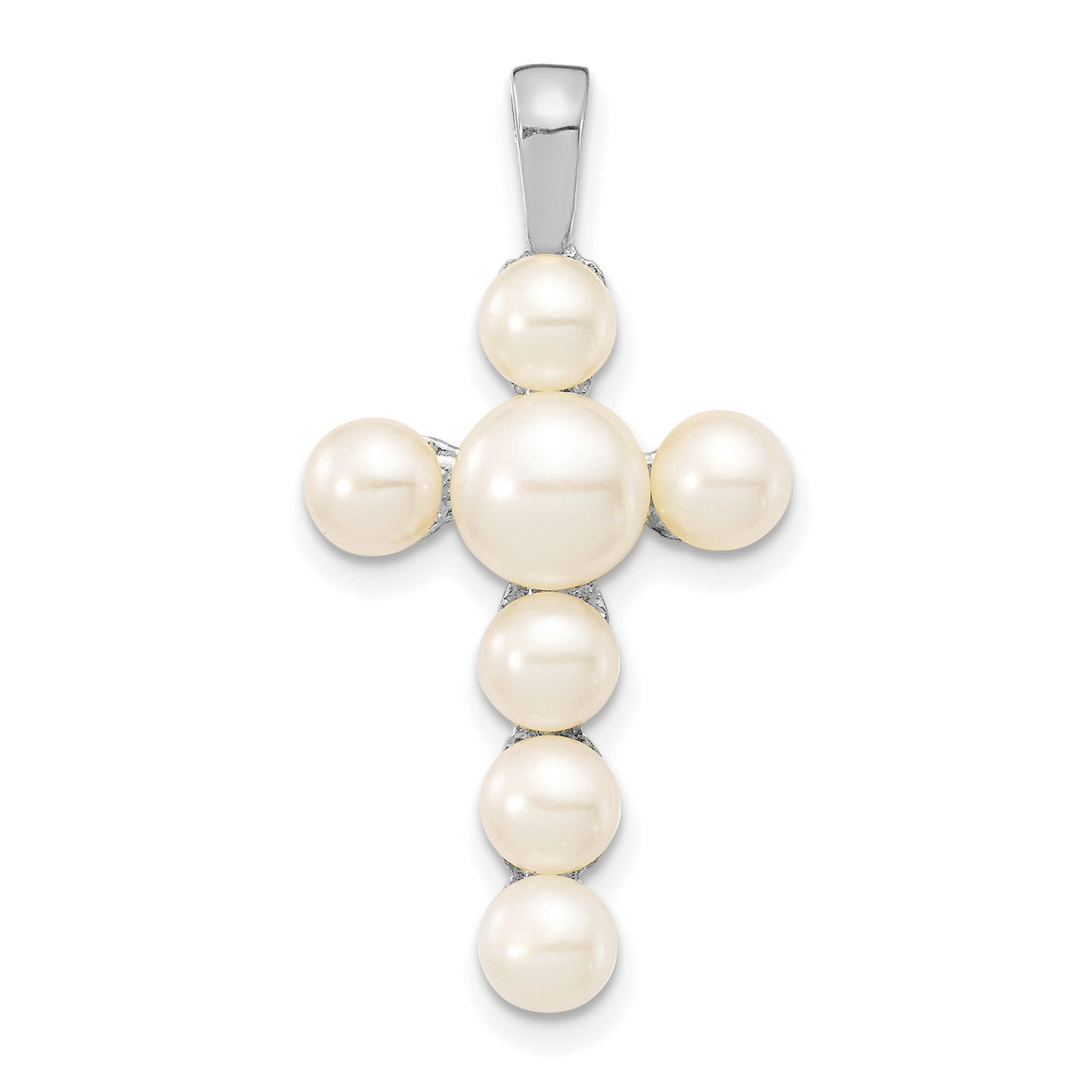 14k White Gold Cross Pendant with Cultured Pearls, Traditional Christian Design for Women