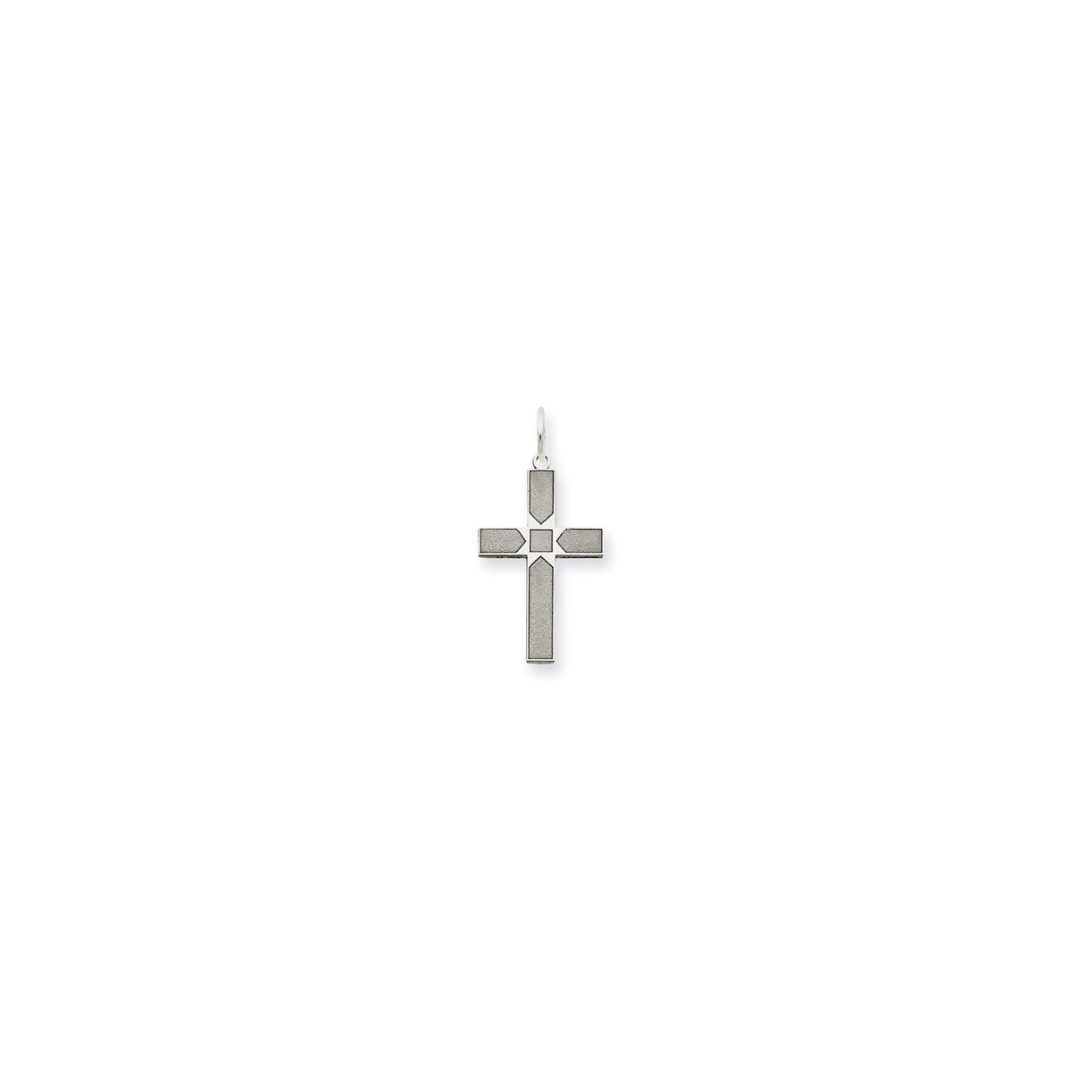 14k White Gold Cross Pendant with Square Center and Geometric Beveled Edge Design