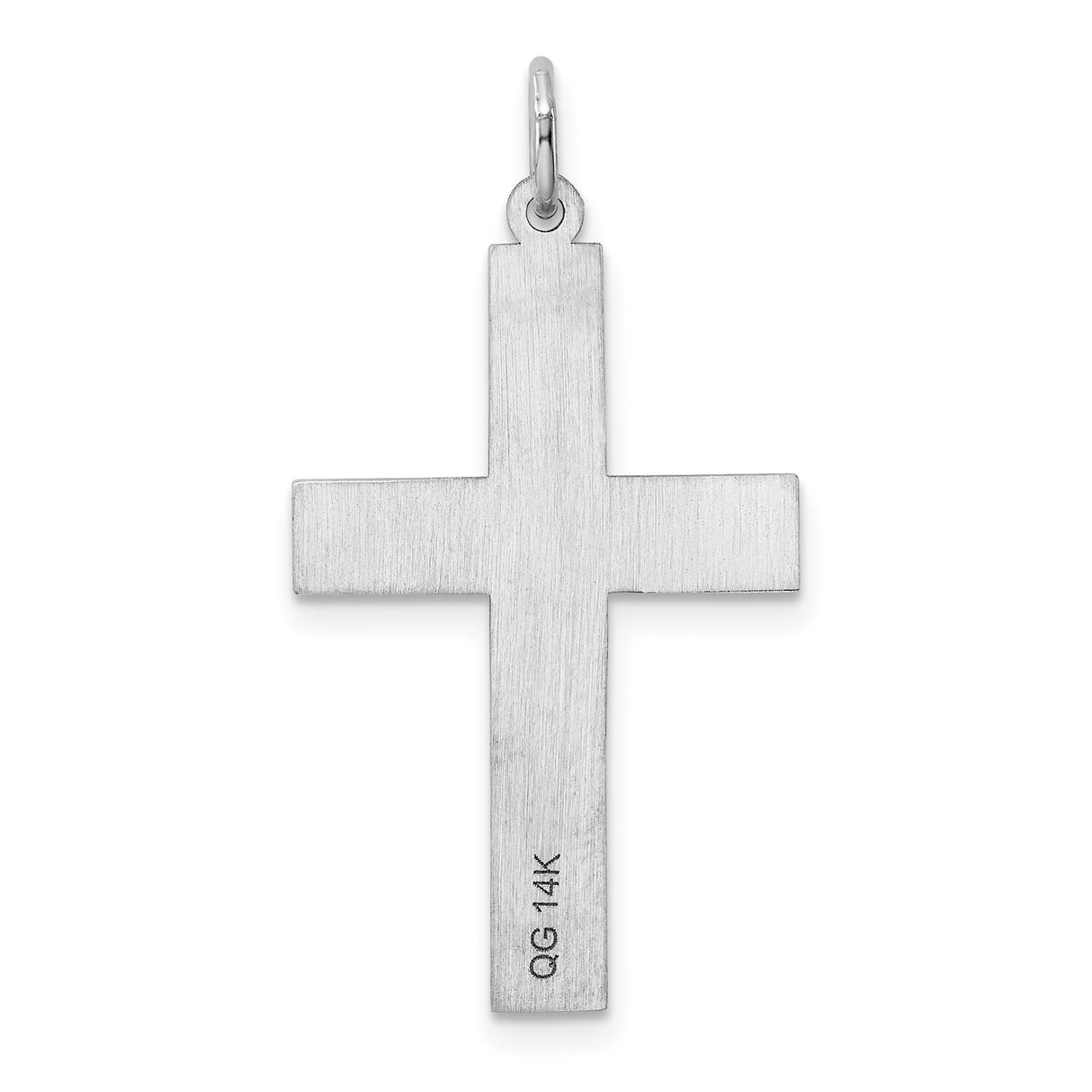 14k White Gold Geometric Beveled Cross Pendant, Textured Minimalist Religious Jewelry
