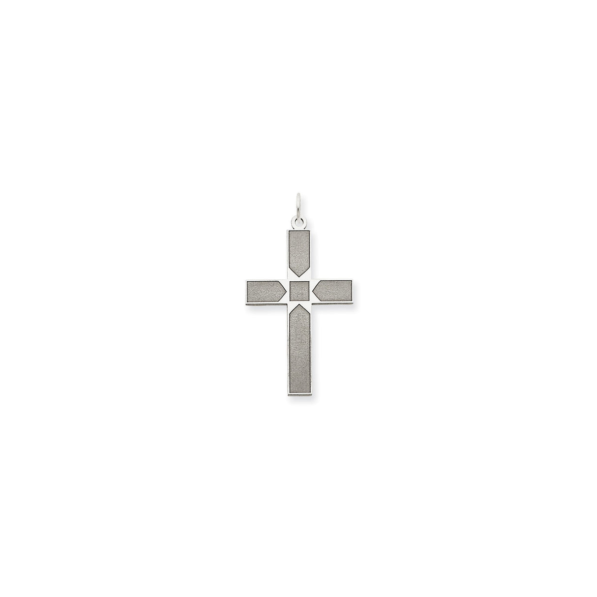 14k White Gold Geometric Beveled Cross Pendant, Textured Minimalist Religious Jewelry