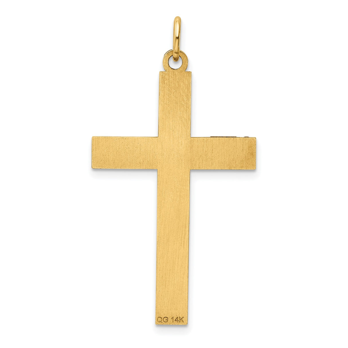 14k Yellow Gold Cross Pendant with Floral Border, Polished Christian Faith Jewelry for Women