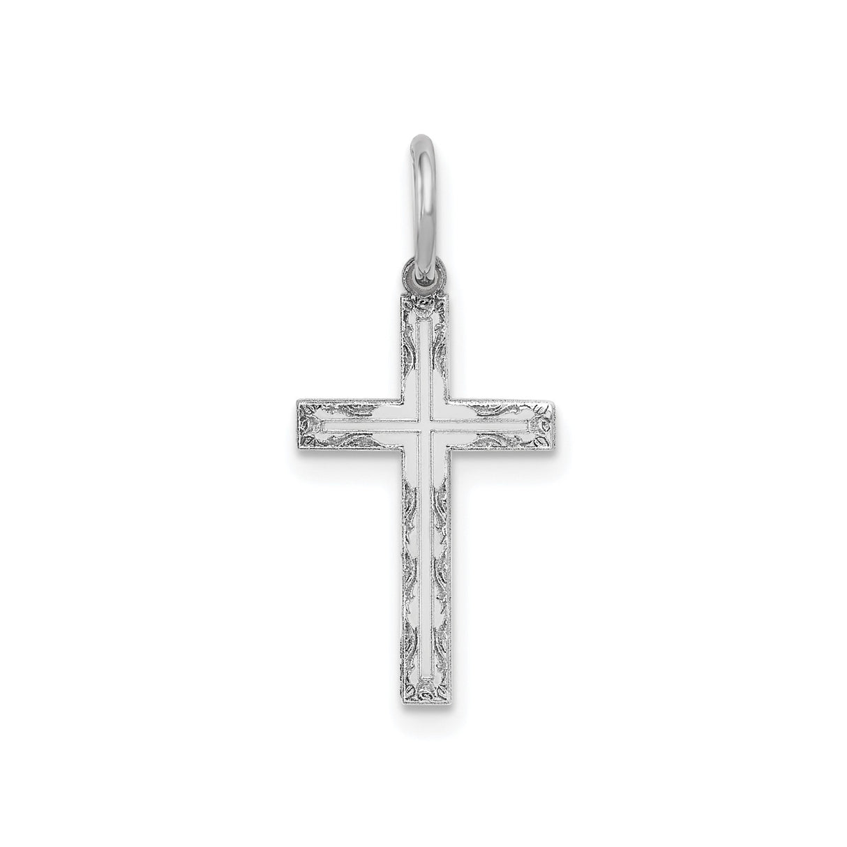 14k White Gold Cross Pendant with Textured Design, Religious Charm for Women