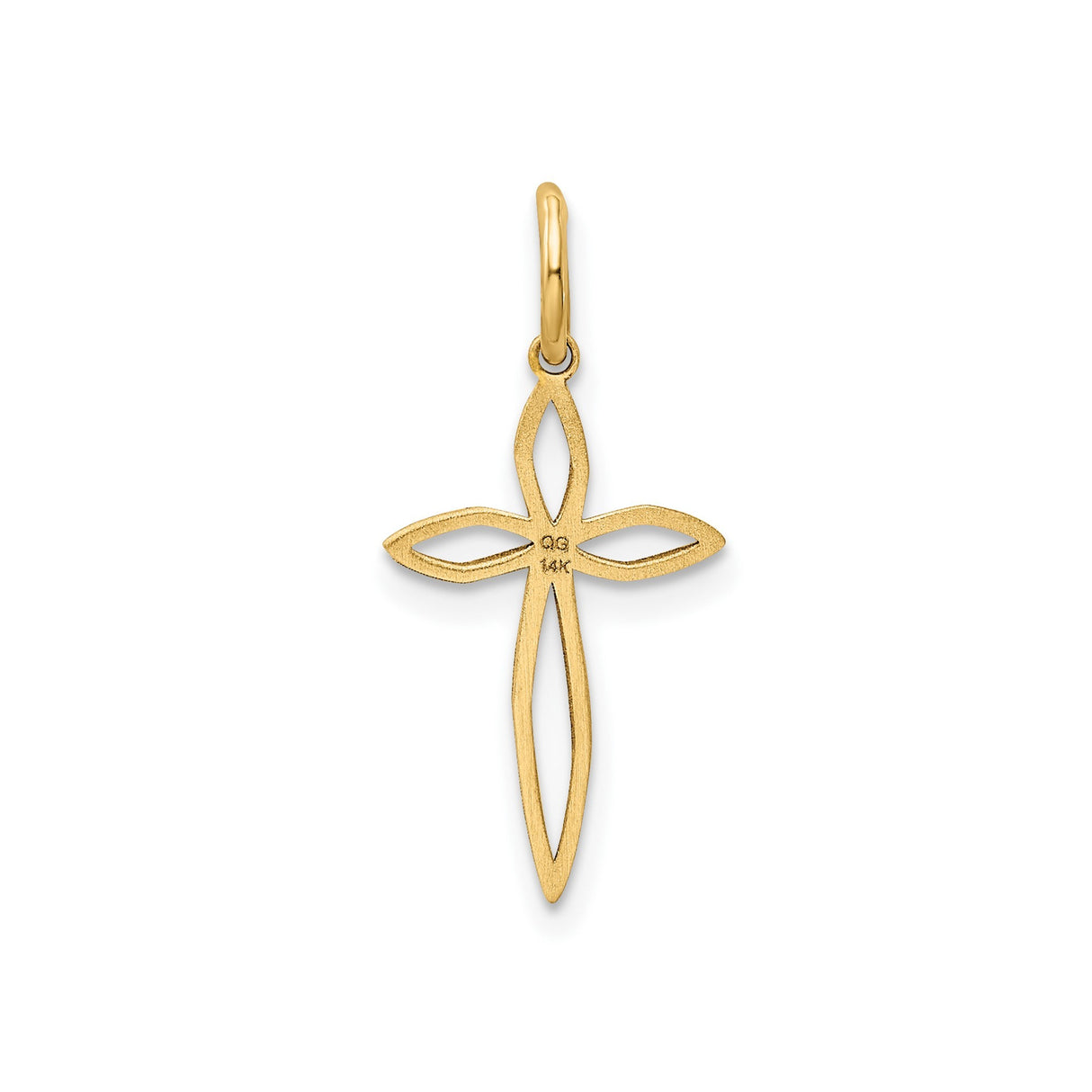 14k Yellow Gold Cross Pendant with Open Marquise Design, Dainty Religious Jewelry for Women