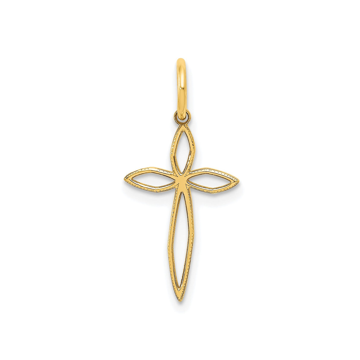 14k Yellow Gold Cross Pendant with Open Marquise Design, Dainty Religious Jewelry for Women