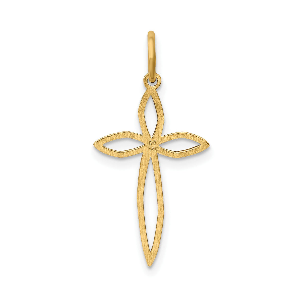 14k Yellow Gold Cross Pendant with Open Marquise Design, Lightweight Religious Charm for Women