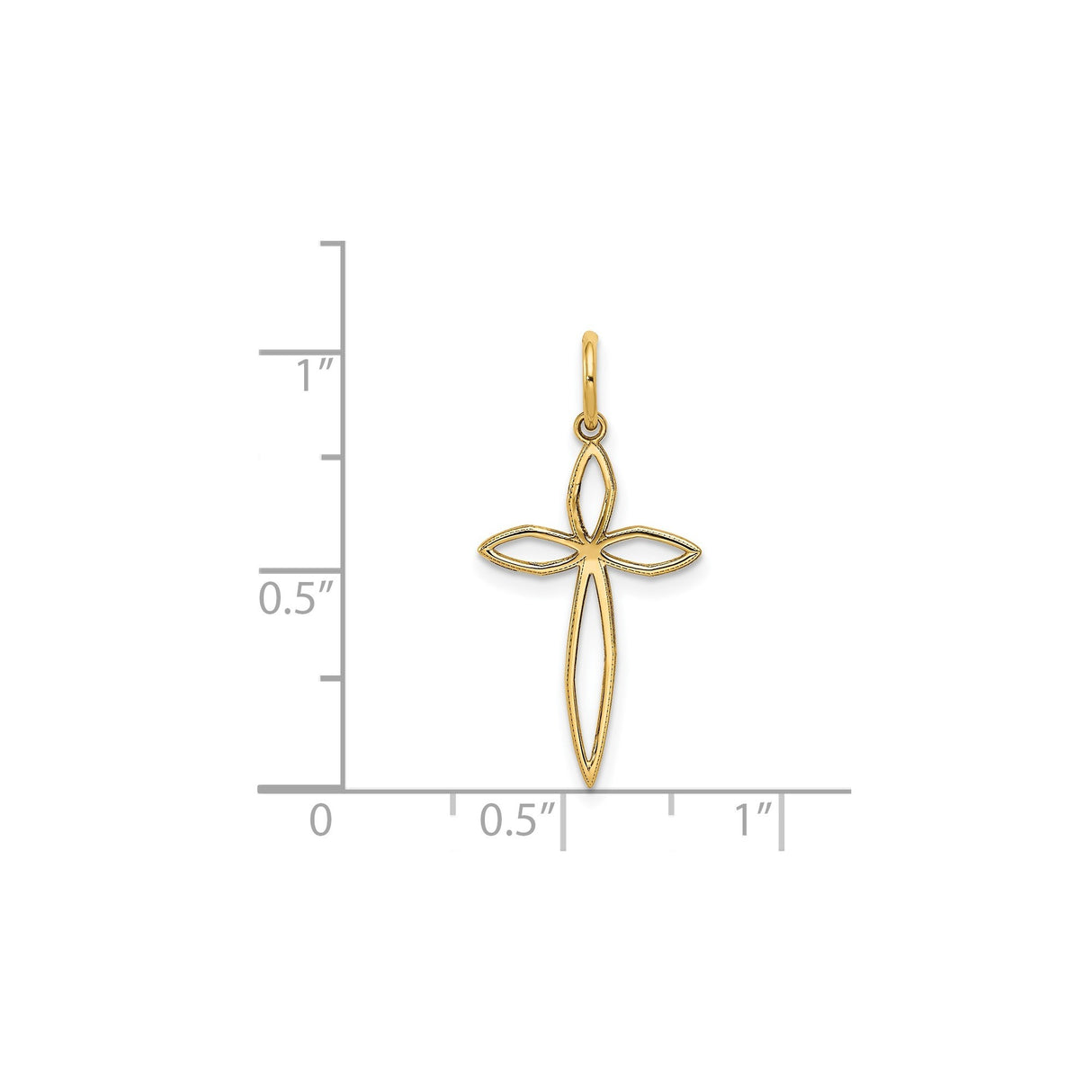 14k Yellow Gold Cross Pendant with Open Marquise Design, Lightweight Religious Charm for Women