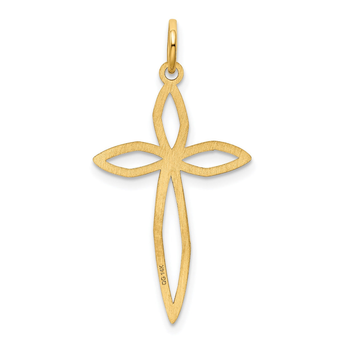 14k Yellow Gold Cross Pendant with Open Marquise Outline Design, Christian Faith Charm for Women