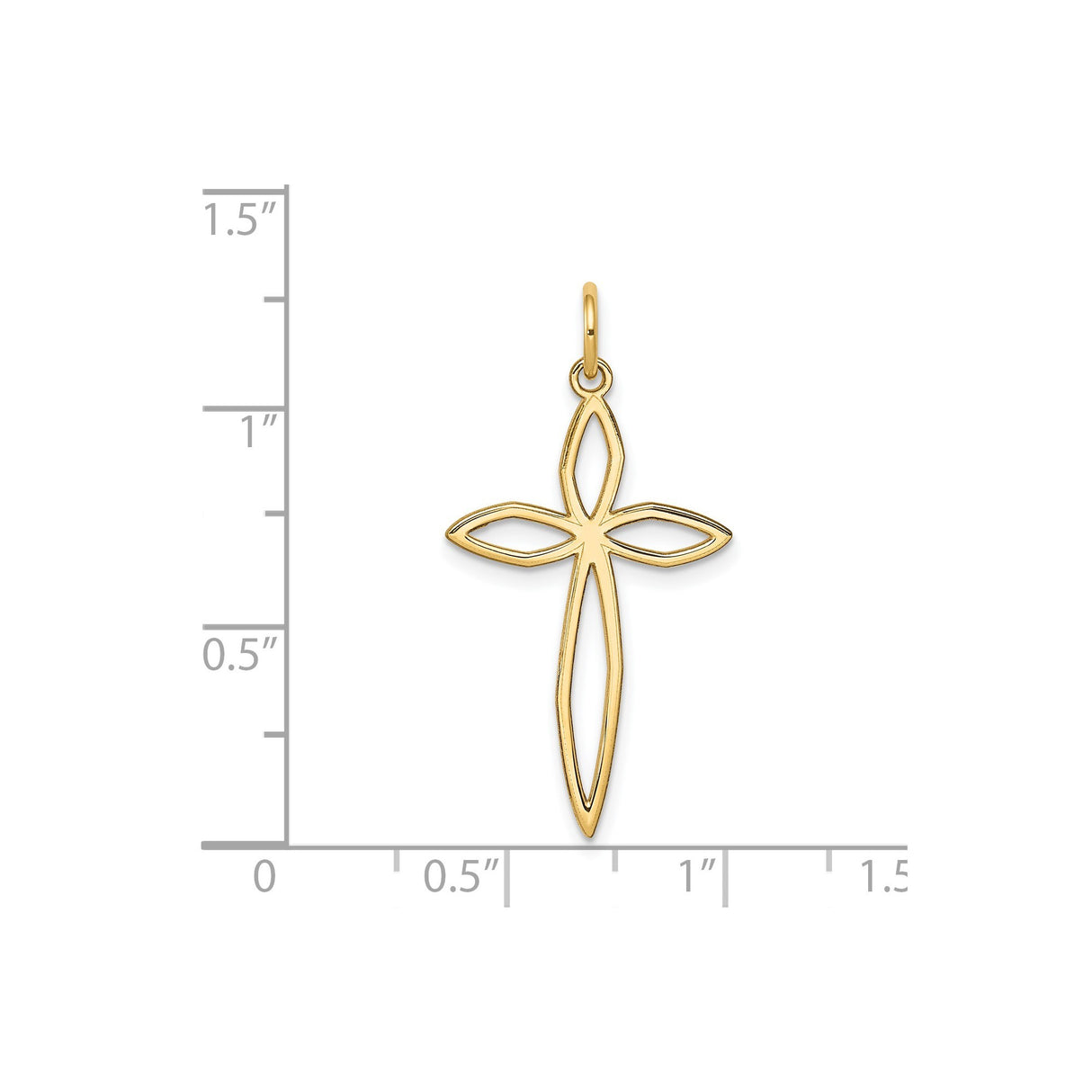 14k Yellow Gold Cross Pendant with Open Marquise Outline Design, Christian Faith Charm for Women