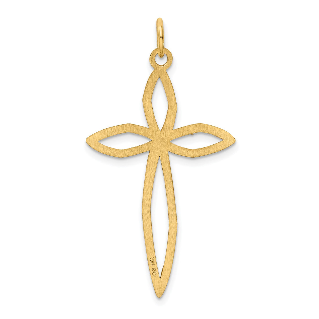 14k Yellow Gold Marquise Cross Pendant with Open Design, Polished Christian Charm for Women