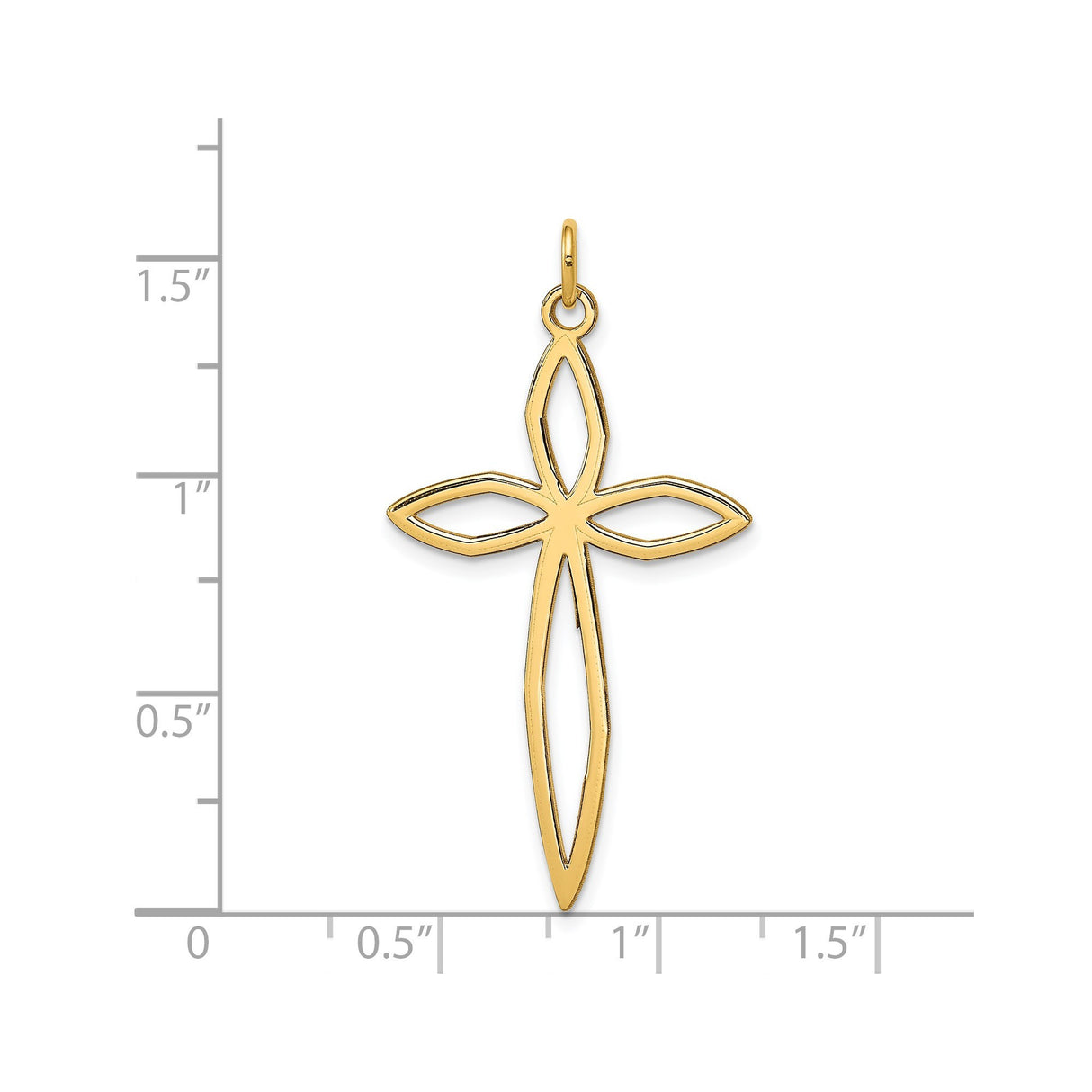 14k Yellow Gold Marquise Cross Pendant with Open Design, Polished Christian Charm for Women