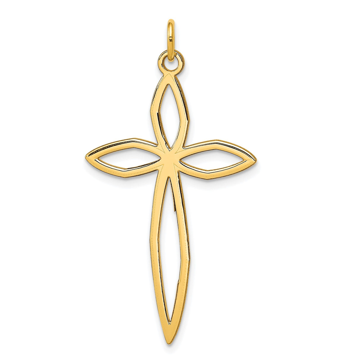 14k Yellow Gold Marquise Cross Pendant with Open Design, Polished Christian Charm for Women