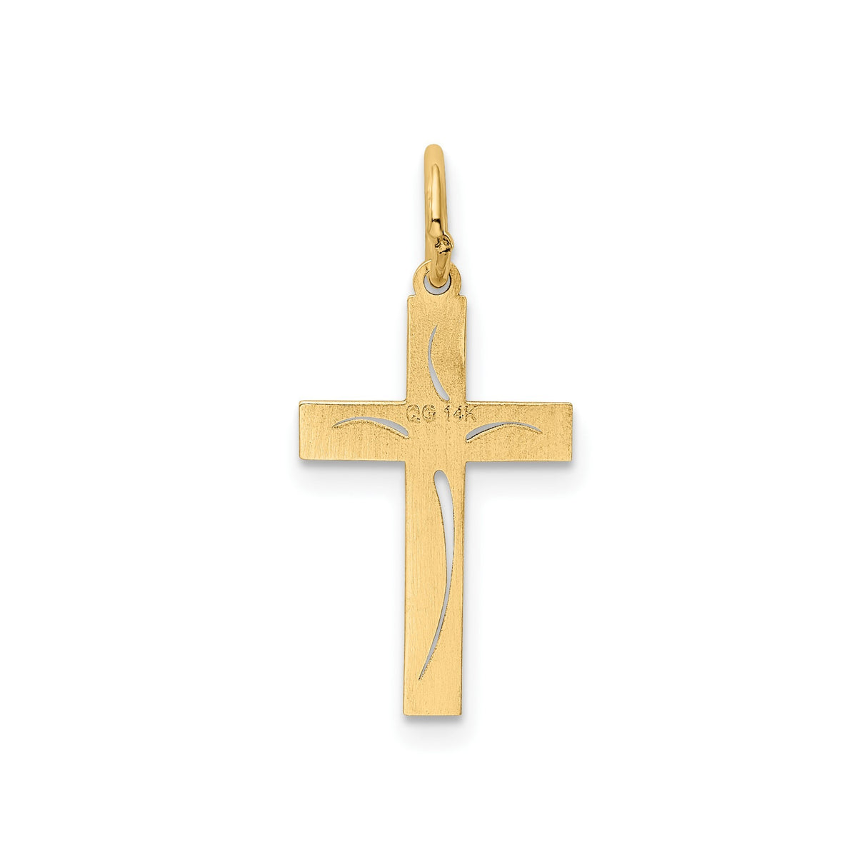 14k Yellow Gold Cross Pendant with Floral Accents, Christian Religious Jewelry for Women