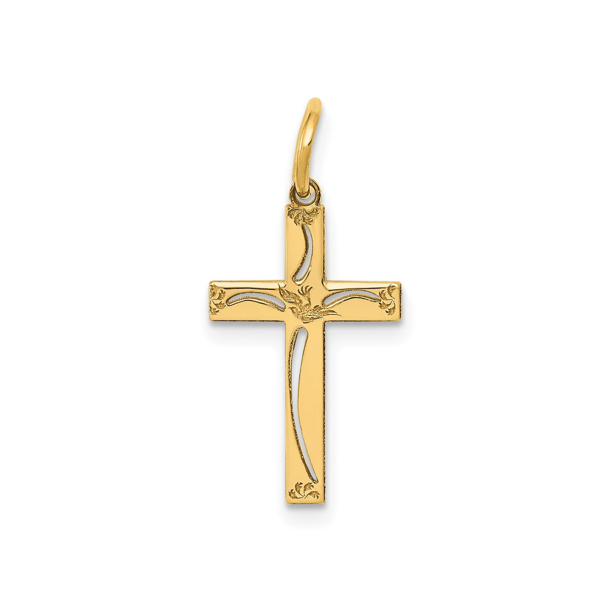 14k Yellow Gold Cross Pendant with Floral Accents, Christian Religious Jewelry for Women