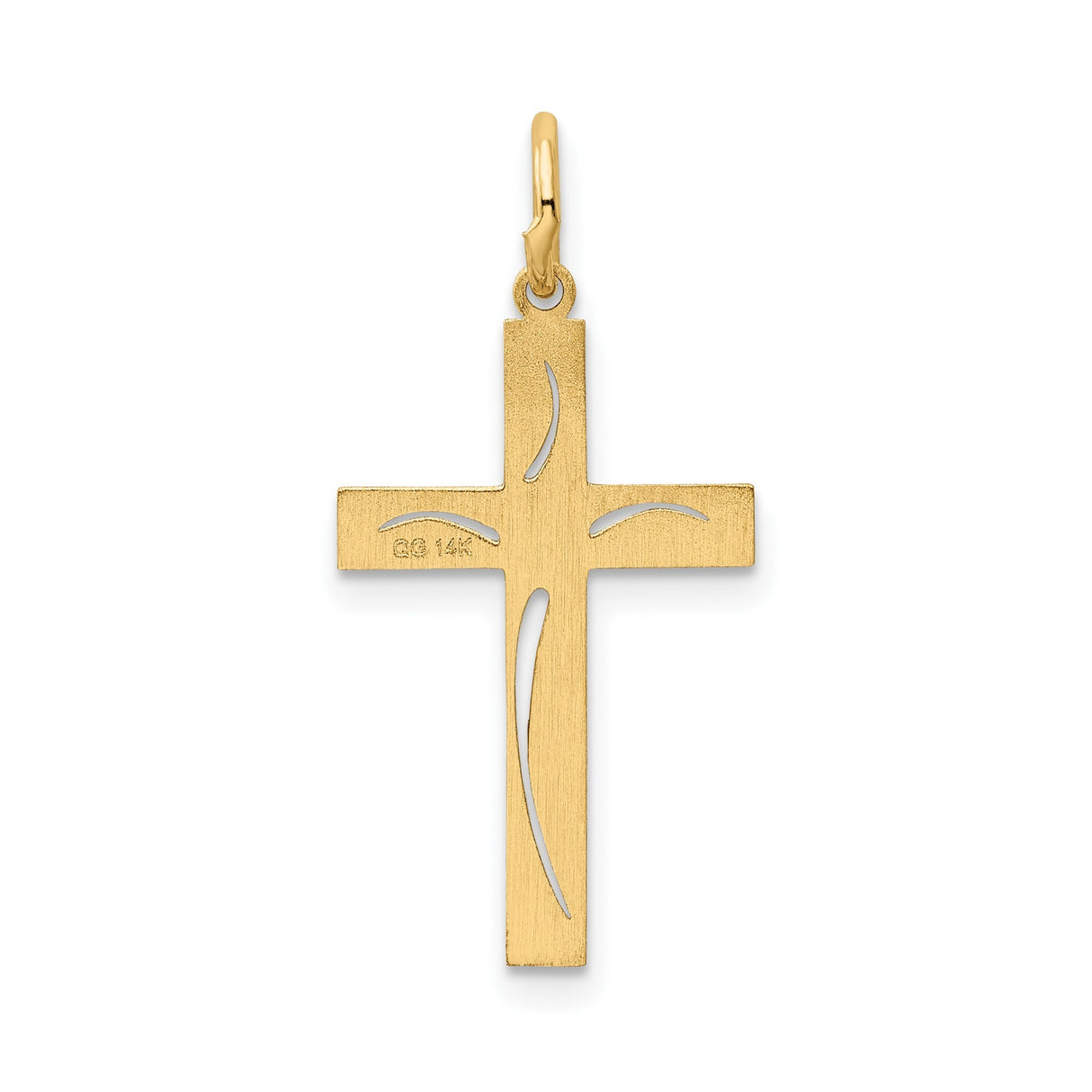 14k Yellow Gold Cross Pendant with Floral and Vine Design, Christian Religious Jewelry for Women