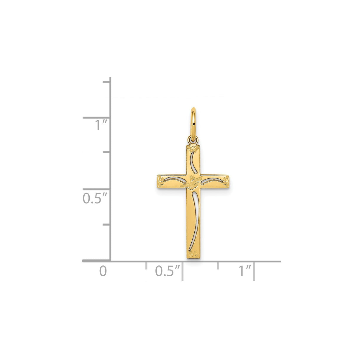 14k Yellow Gold Cross Pendant with Floral and Vine Design, Christian Religious Jewelry for Women