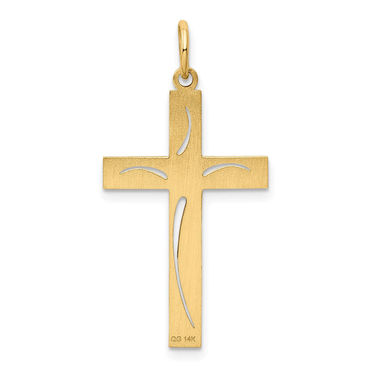 14k Yellow Gold Cross Pendant with Floral Accents and Dove Symbol for Women